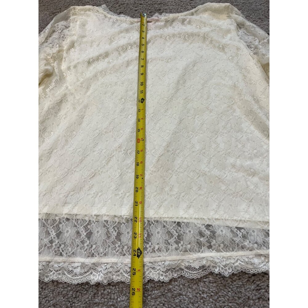 Vtg Woman Within Ivory Lace Long Sleeve Top 2X Stretch Sheer Sleeve Lined Boho - Picture 5 of 7